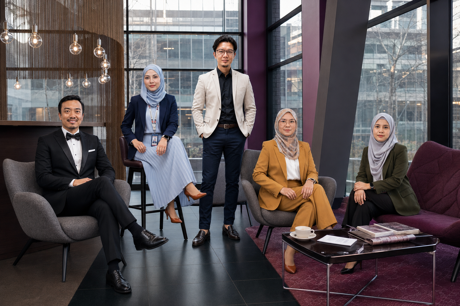 The JW Real Estate team gathered in a modern lounge